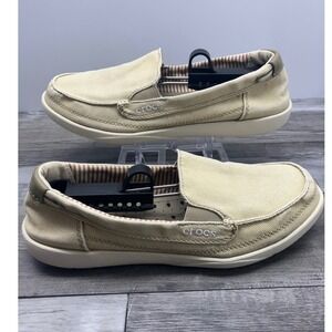 CROCS Women's Light Beige Canvas Slip-On Loafers. Fit more like 8